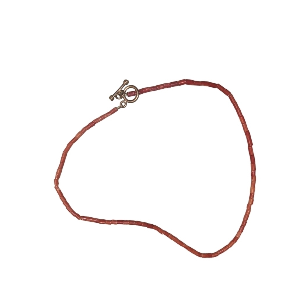 Red Coral Beaded Necklace 925 Clasp 16